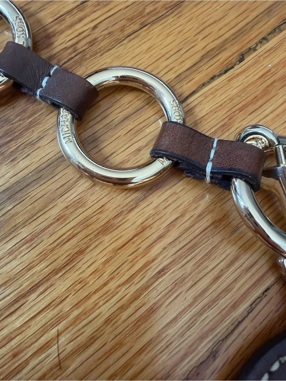 Michael Kors Dark Brown Leather Ring-Link Belt with Gold Rings